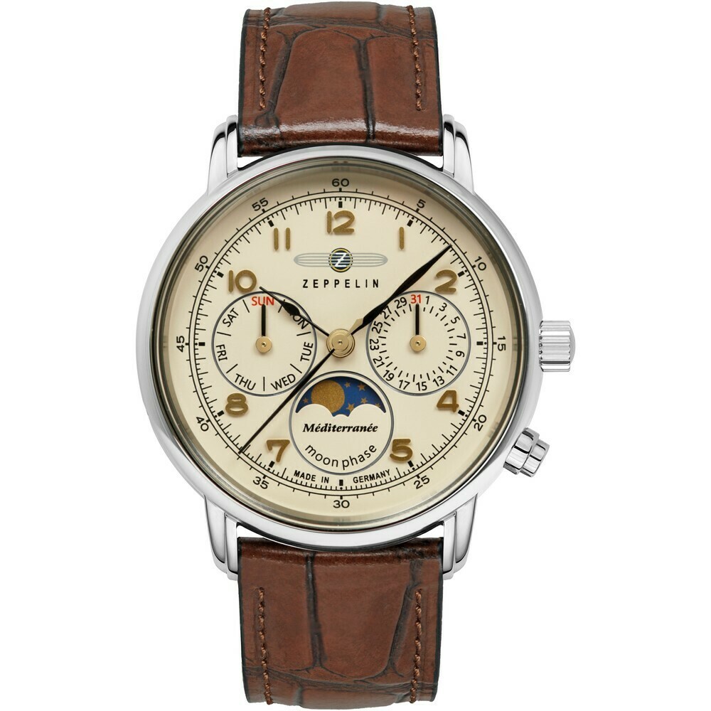 Montre quartz Zeppelin phase de lune femme beige 9637-5